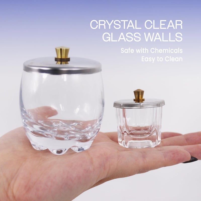 Beauticom Crystal Glass Dappen Dish for Acrylic Nail Dip Powder, Monomer, and Nail Polish Remover (Round Shape w/Stainless Steel Lid, 1 Piece) - Image 5